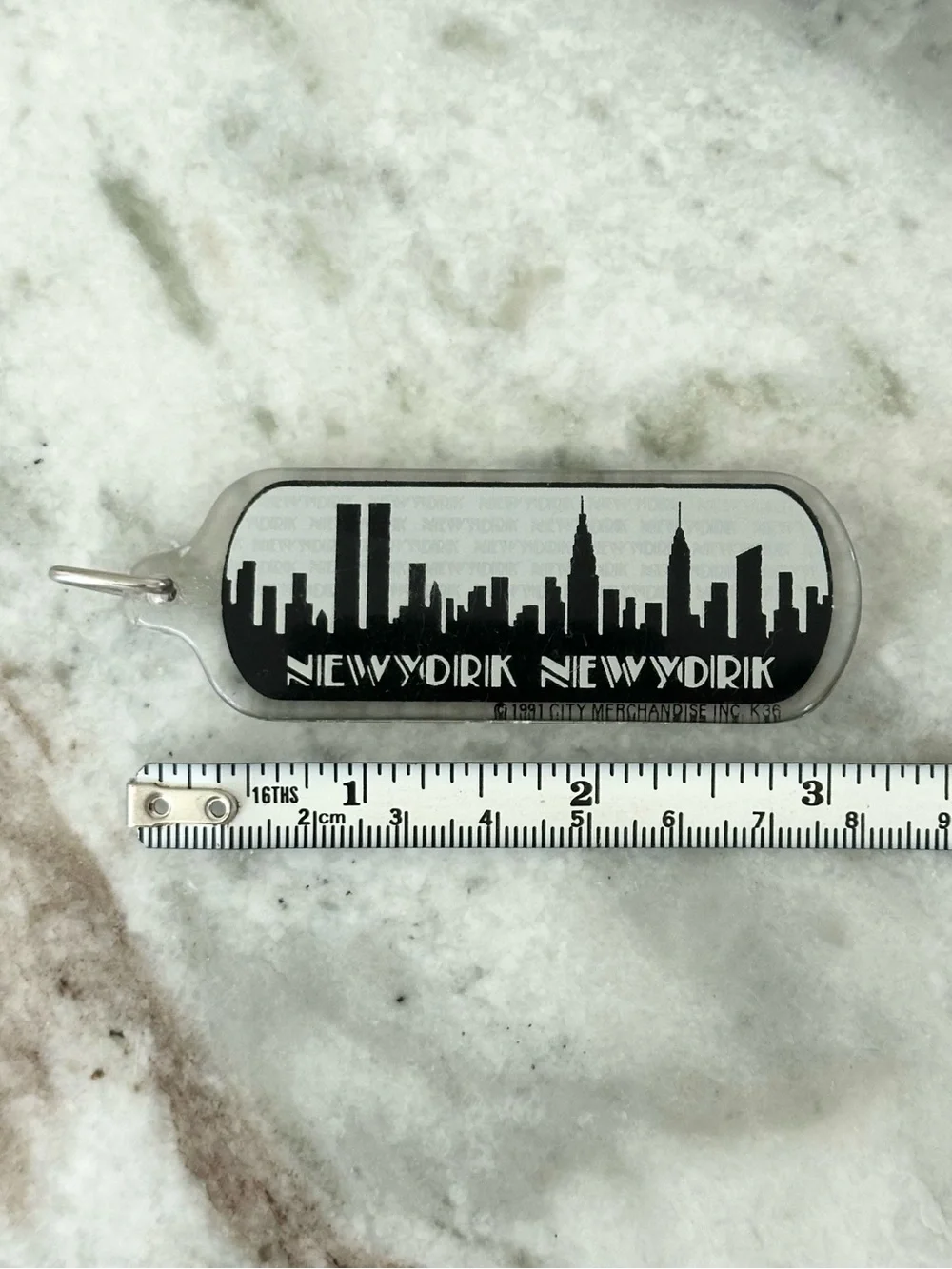 Vintage 1991 New York, New York City Skyline Souvenir Keychain With Twin Towers